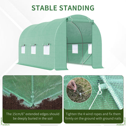 Outsunny 15' x 6.6' x 6.6' Tunnel Greenhouse with Roll-up Doors and Windows Warm Greenhouse for Growing Outdoor Plants