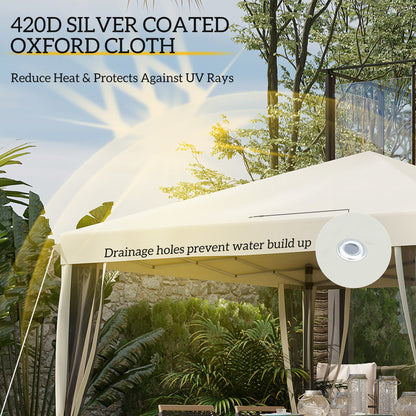 Gazebo pliant 10' x 10' avec filet latéral amovible et sac de transport, beige