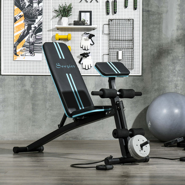 Banc de musculation pliable avec dossier ajustable à 7 positions – Noir et bleu