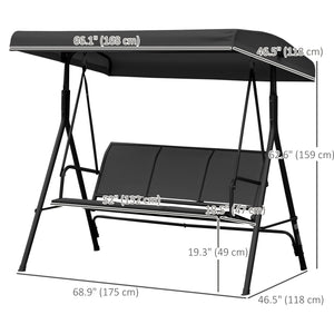 Balancelle 3 places avec auvent réglable, noir