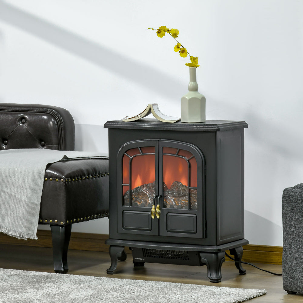 Cheminée électrique avec effet flamme LED à double porte 750 W/1 500 W, noir