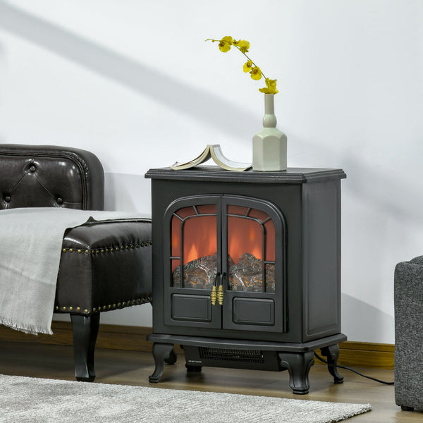 Electric Fireplace with LED Flame Effect Double Door 750W/1500W, Black