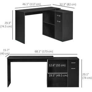 180° Rotating Corner Desk with Storage Shelf, Black