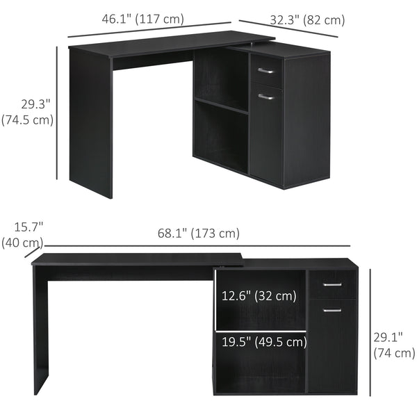 180° Rotating Corner Desk with Storage Shelf, Black
