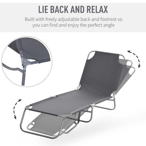 Folding Outdoor Lounge Chair, Portable Reclining Beach Lounger with Breathable Mesh Fabric, Sun Lounge Bed Camping Cot for Patio, Garden, Poolside, Grey