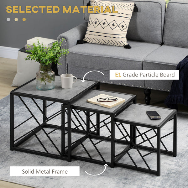 Lot de 3 tables gigognes carrées avec structure en métal, gris