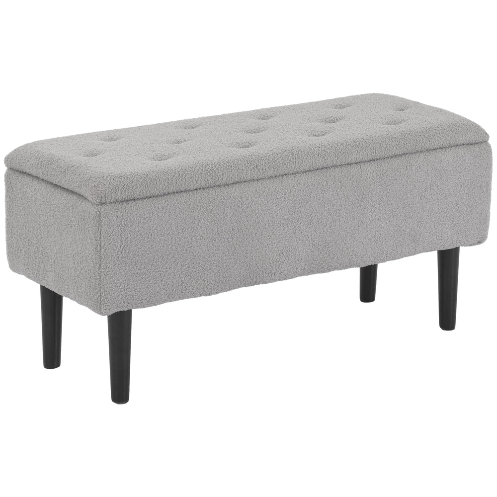 Banc de rangement moderne avec revêtement en laine d'agneau, gris