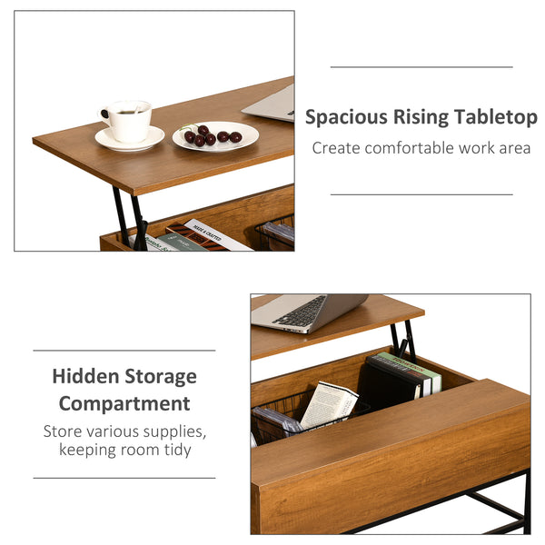 Table basse relevable avec compartiment de rangement dissimulé en teck
