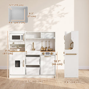 Cuisine de jeu pour enfant avec machine à café, distributeur de glaçons et rangements, blanc
