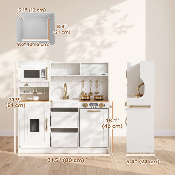 Cuisine de jeu pour enfant avec machine à café, distributeur de glaçons et rangements, blanc