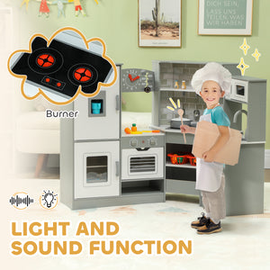 Cuisine d'angle avec lumières et sons, grise et blanche