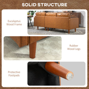 Canapé d'angle sectionnel en similicuir avec repose-pieds et 2 coussins traversins, marron