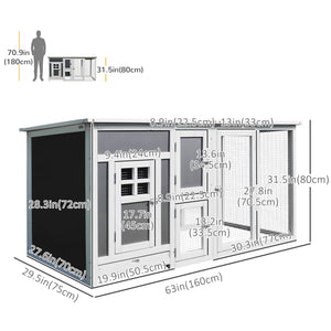 63" Wooden Chicken Coop with Nesting Box and Run