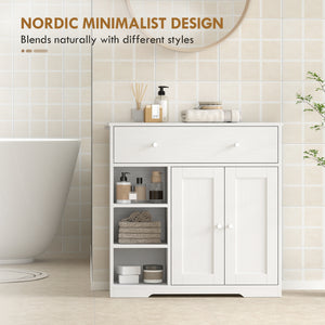 Bathroom Floor Cabinet, Freestanding Bathroom Cabinet with Drawer, Door, Open Shelves, White