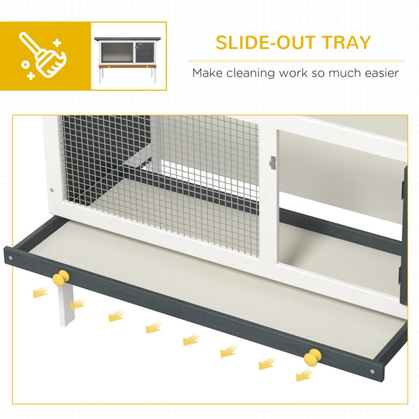 Wooden hutch with pull-out tray and opening roof, dark gray