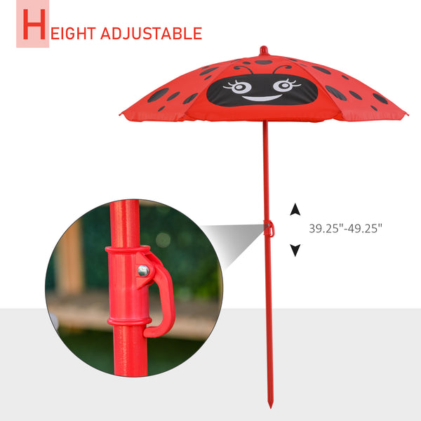 Kids Folding Picnic Table and Chair Set Pattern Outdoor Garden Patio Backyard with Removable & Height Adjustable Sun Umbrella Red