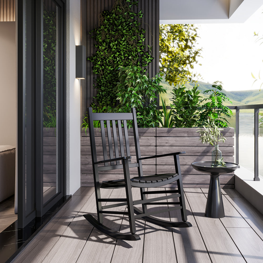 Wooden Porch Rocking Chair Outdoor Patio Rocker Garden Single Leisure Reclining Seat Armchair Black