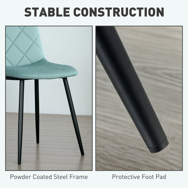 Set of 4 upholstered chairs with steel legs, green