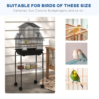 PawHut 48" Bird Cage with Perch, Swing, Food Container, Sliding Tray and Handle, Cage for Parrots, Finches, Canaries and Parakeets