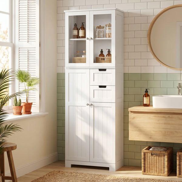 Armoire haute de salle de bain 67 po, blanche