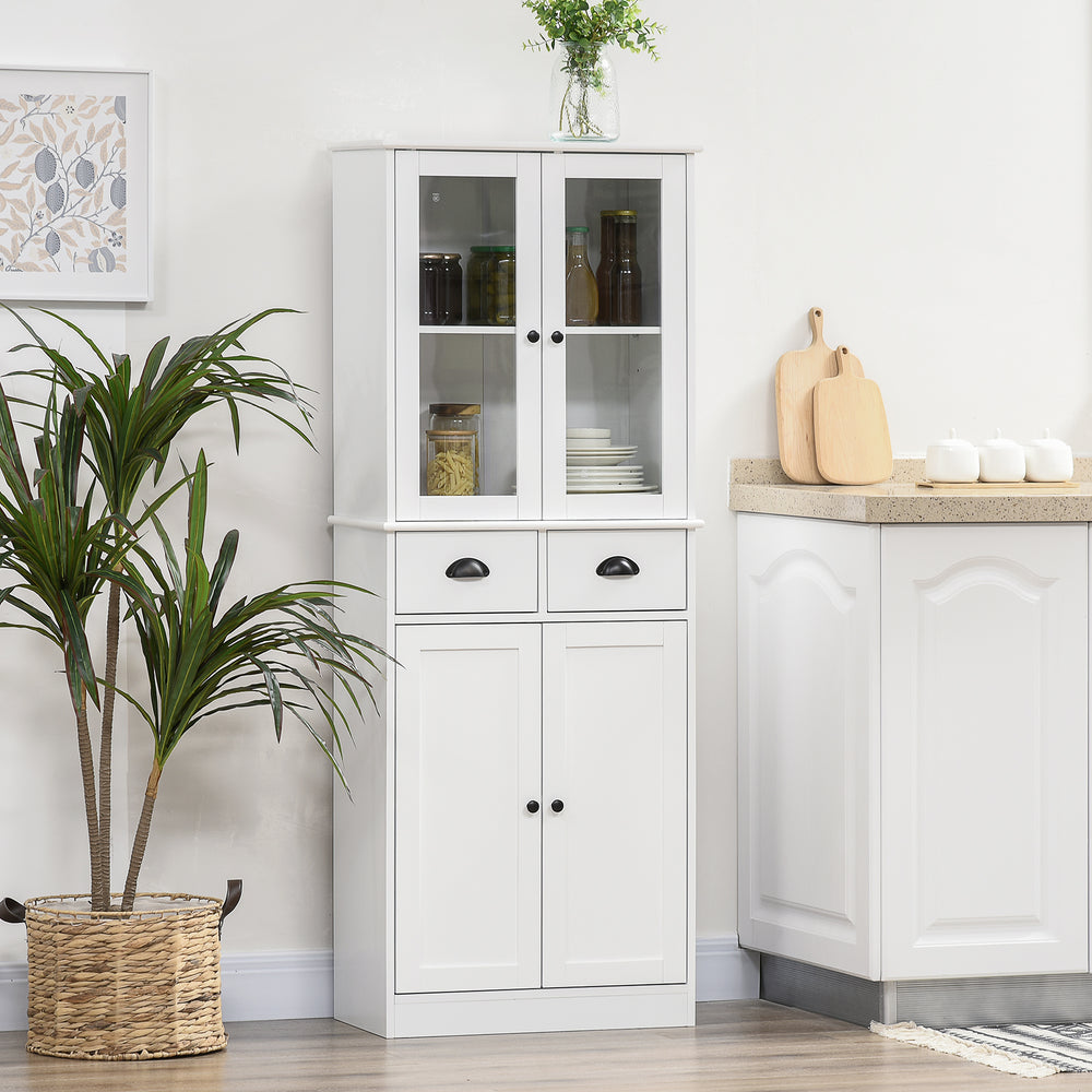 Meuble de rangement de 61 pouces avec portes en verre, blanc