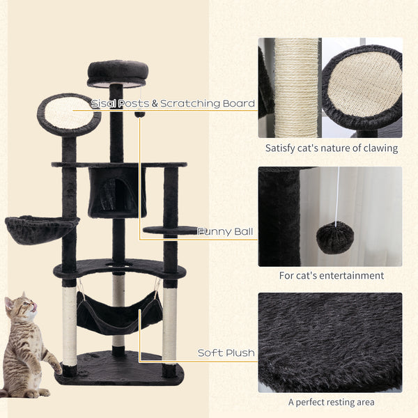 60" Multi-Level Plush Cat Tree, Dark Grey