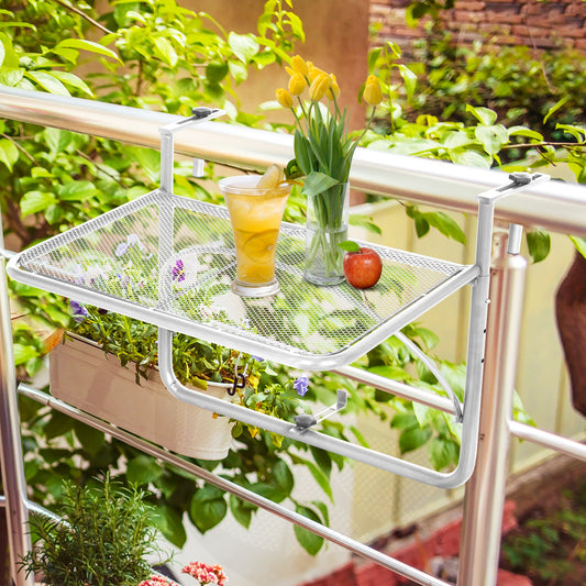 Table de balcon réglable en métal, pour balcon extérieur, blanche
