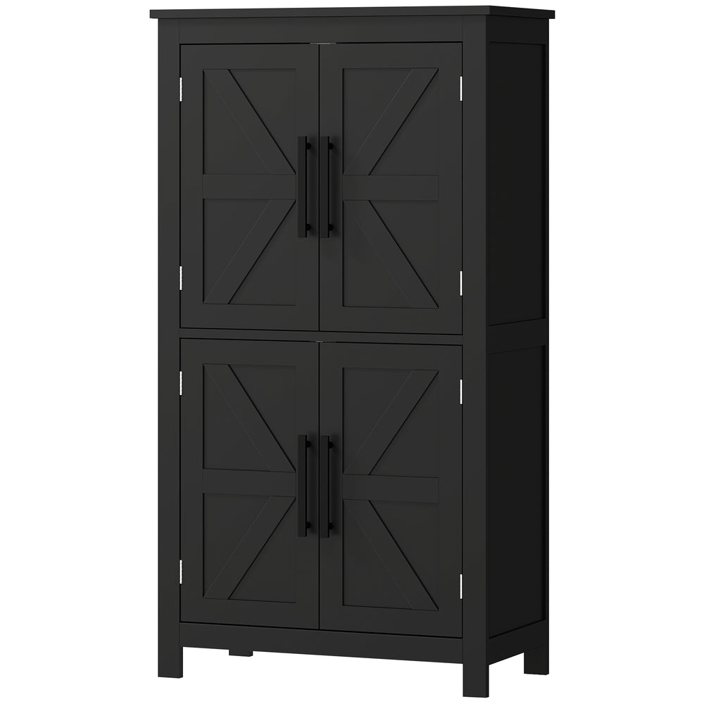 Meuble de rangement de salle de bain avec portes de grange et étagère réglable, noir
