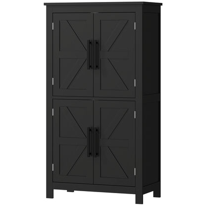 Meuble de rangement de salle de bain avec portes de grange et étagère réglable, noir