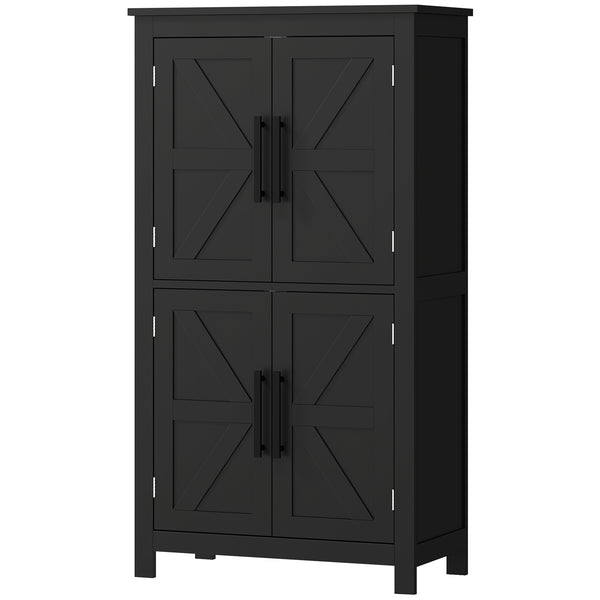 Meuble de rangement de salle de bain avec portes de grange et étagère réglable, noir