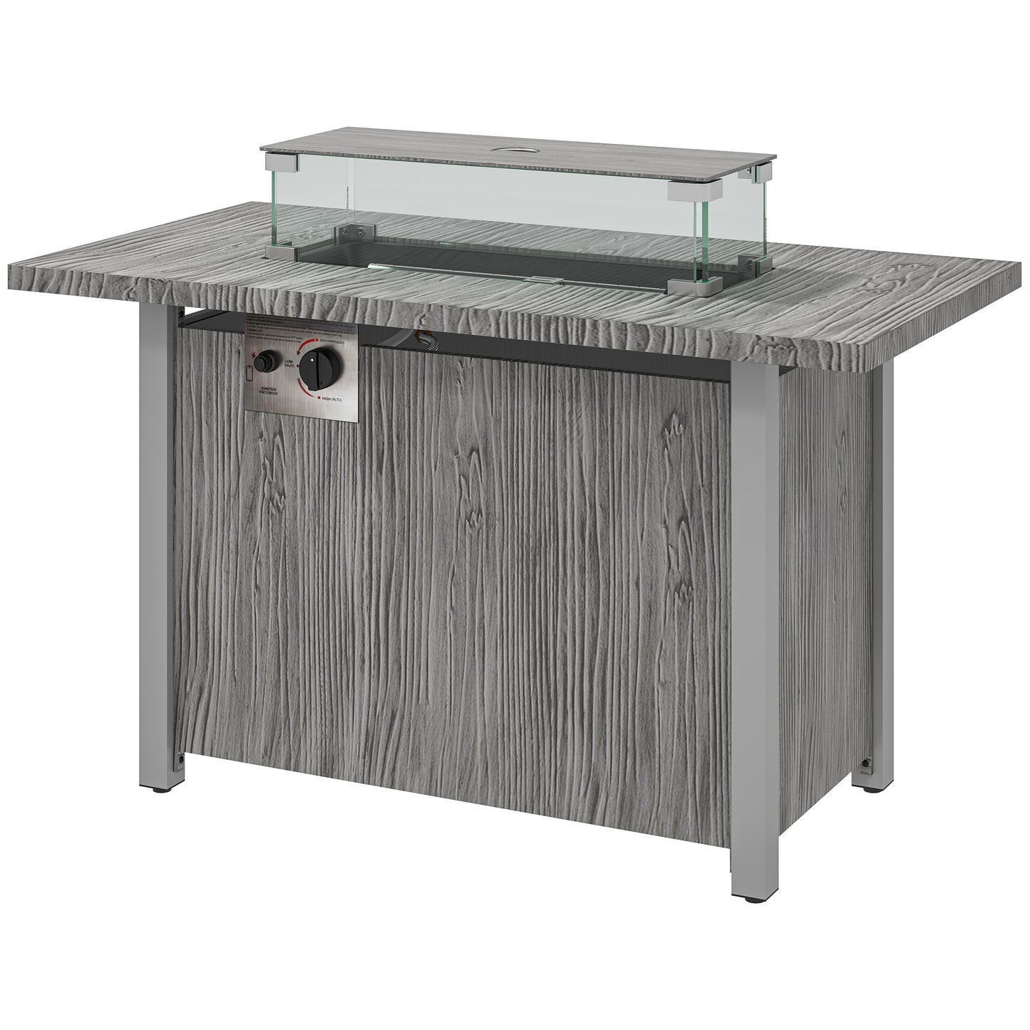 Outsunny 50,000 BTU Gas Fire Pit Table with Lid and Glass Screen, Grey