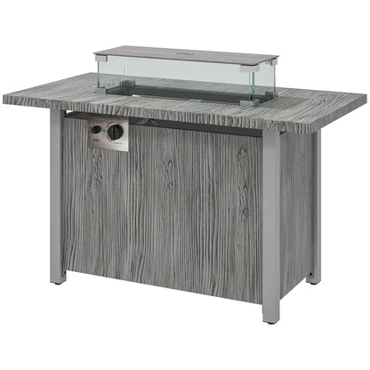 Outsunny 50,000 BTU Gas Fire Pit Table with Lid and Glass Screen, Grey