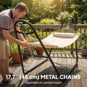 Hammock with Stand, Heavy Duty Camping Hammock with Detachable Pillow and Spreader Bar, 264 lbs Capacity, Cream White