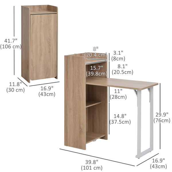 Table pliante 2 en 1 avec étagère à 4 niveaux pour petits espaces, chêne