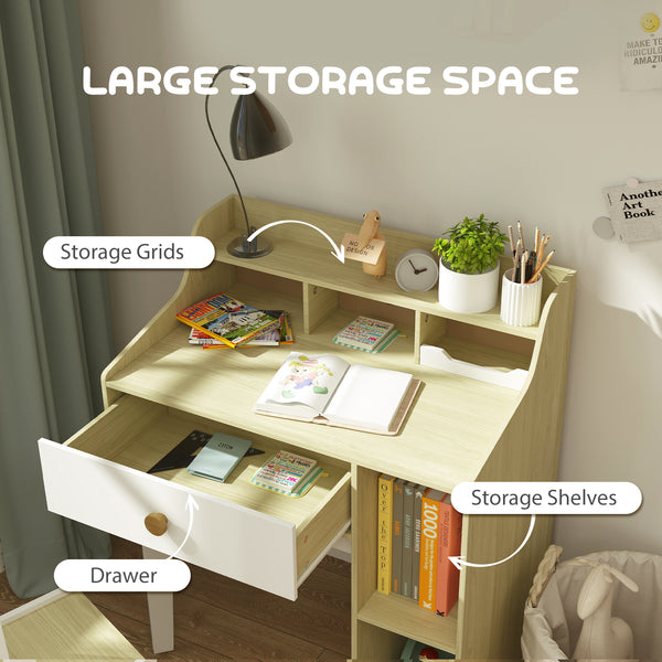 Children's Desk and Chair Set with Storage Shelves and Drawer, Ages 3-10, White