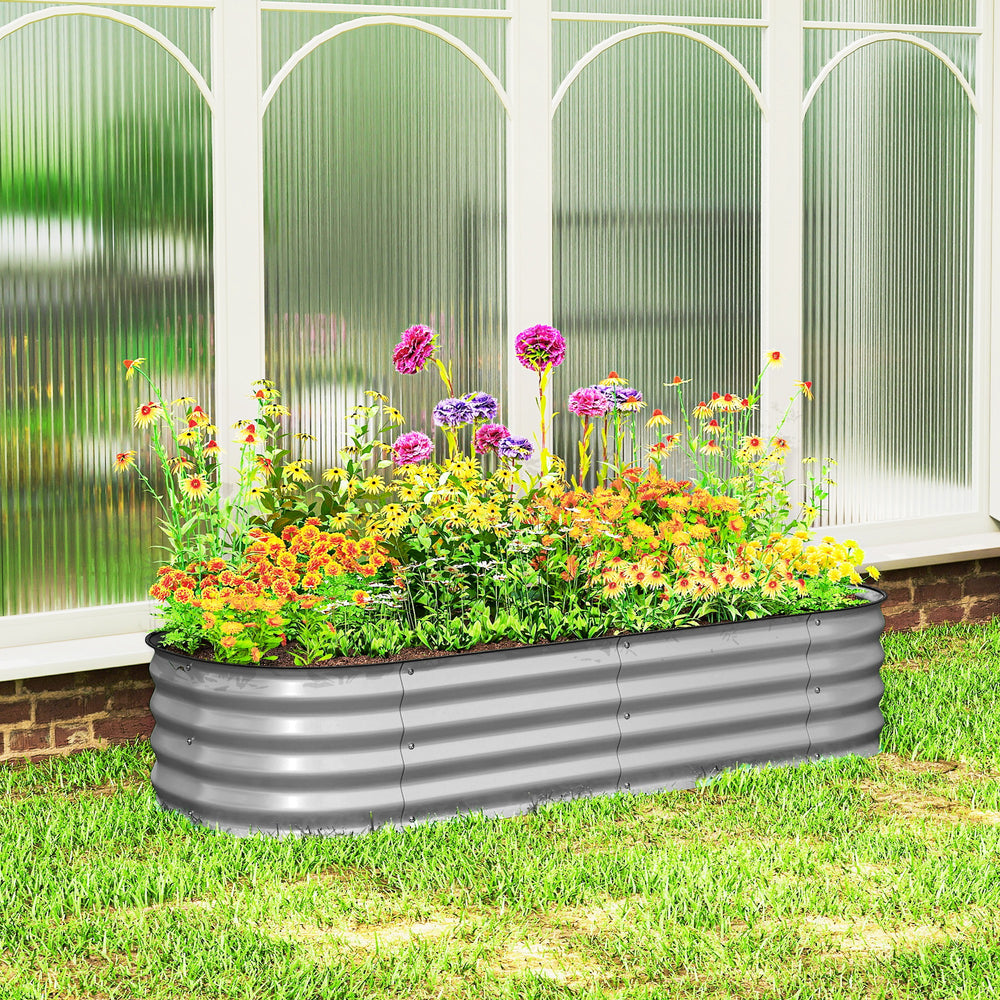 Galvanized raised planter with safety rim, silver