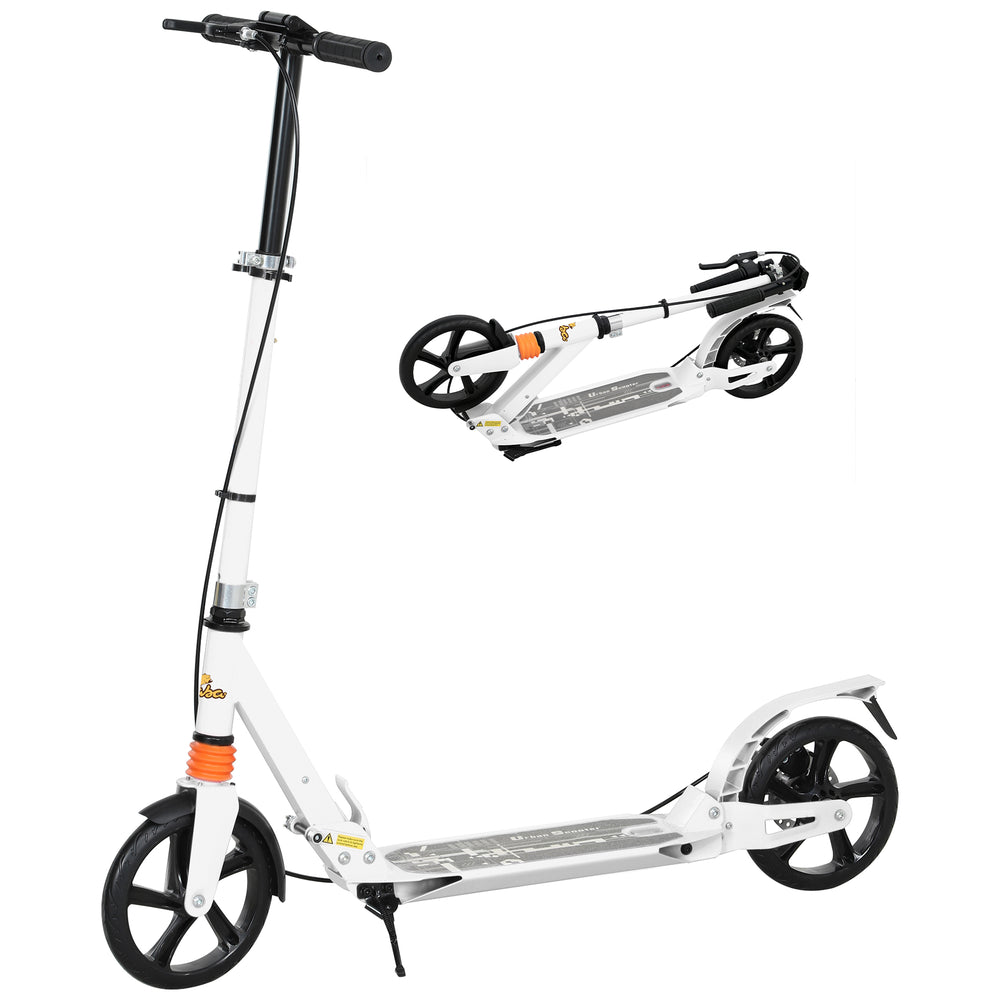 Foldable Kids Scooter, 4 Adjustable Heights, Dual Brakes &amp; Shock Absorption, for Ages 6-12, White