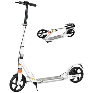 Foldable Kids Scooter, 4 Adjustable Heights, Dual Brakes &amp; Shock Absorption, for Ages 6-12, White