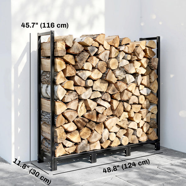 Adjustable width and height outdoor firewood rack, 616 lb capacity – Black