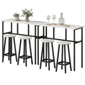 Bar Table Set of 6, Bar Table and Stools for 4, 2 Breakfast Tables and 4 Stools for Living Room, White Marble