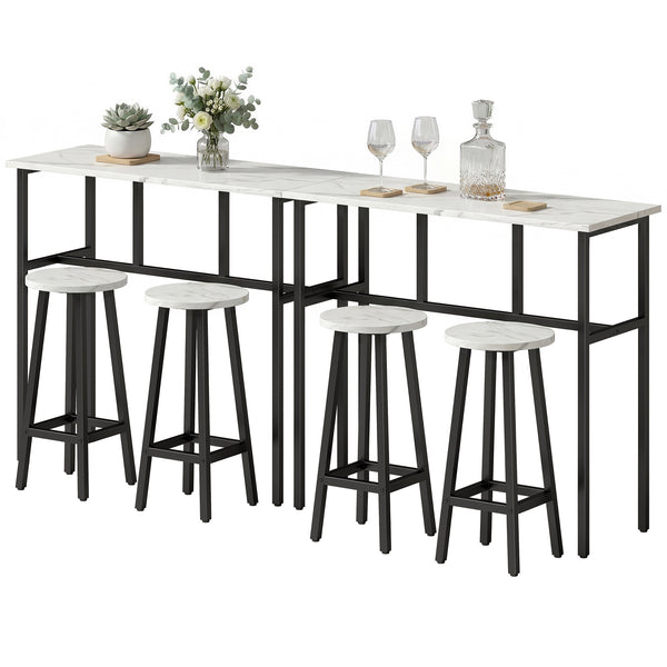 Bar Table Set of 6, Bar Table and Stools for 4, 2 Breakfast Tables and 4 Stools for Living Room, White Marble