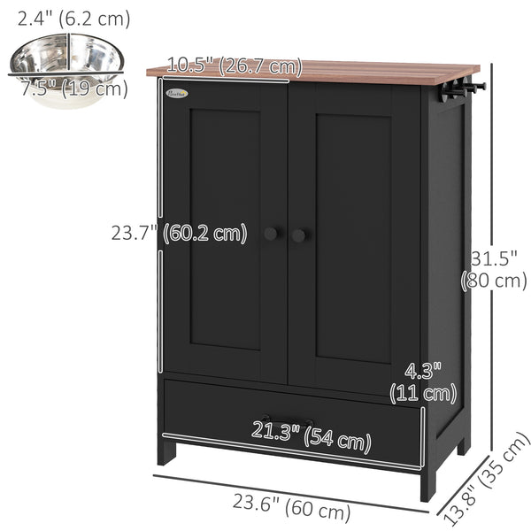 Station de rangement pour nourriture avec gamelles, noir