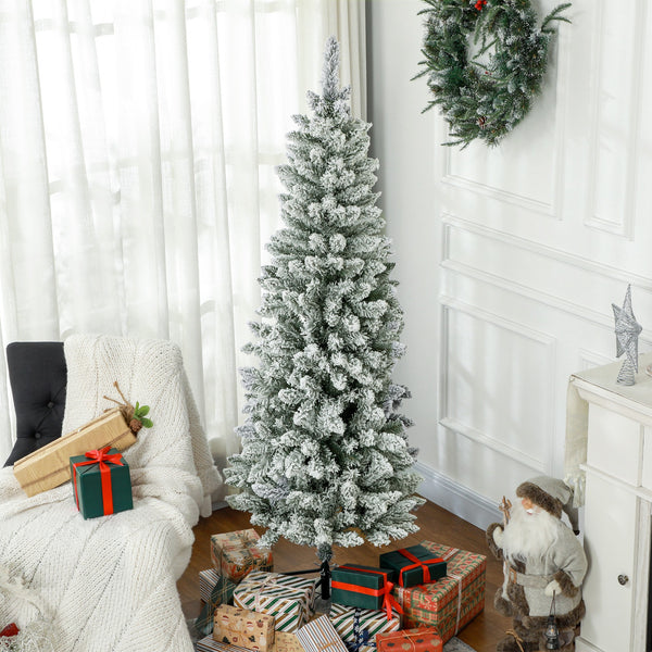 Sapin de Noël crayon de 6 pieds givré vert avec 479 branches et base en métal