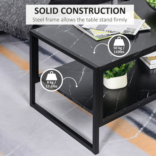 Table basse à 2 niveaux avec étagère de rangement noir