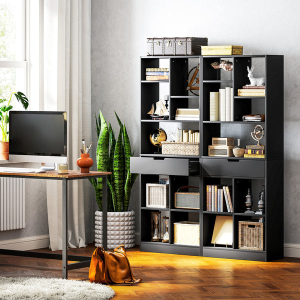 Bibliothèque haute avec tiroir, autoportante pour chambre, salon, bureau, noir