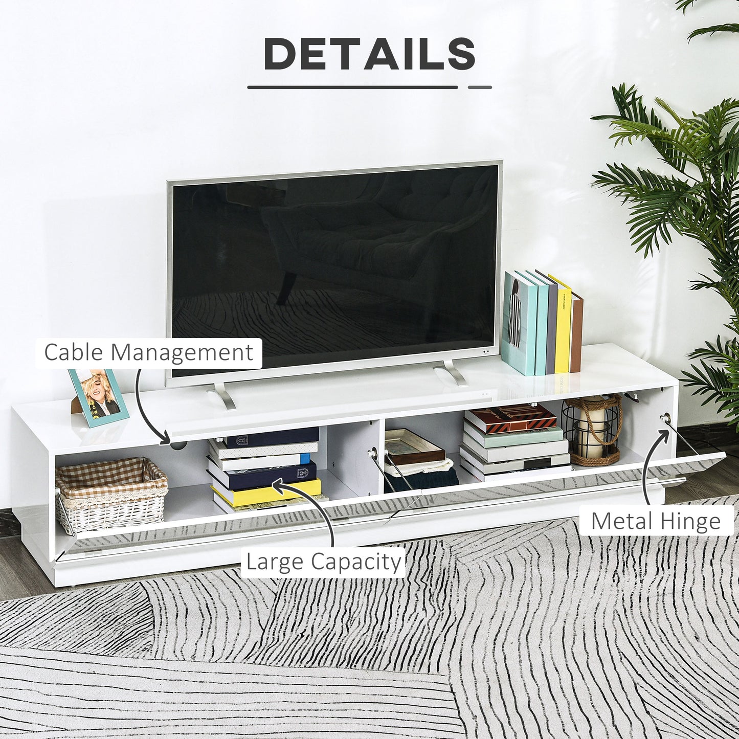 HOMCOM Illuminated TV Stand for TVs up to 75 inches, TV Cabinet with Storage for Living Room, Glossy White