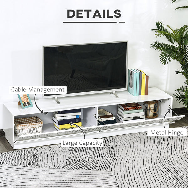 Meuble TV éclairé pour téléviseurs jusqu'à 75 pouces avec rangement pour salon, blanc brillant