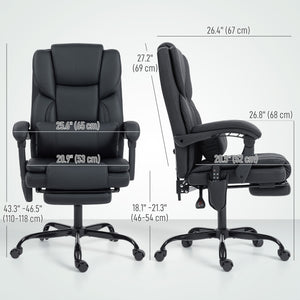 Office chair with massage function in faux leather with lumbar support and footrest, black