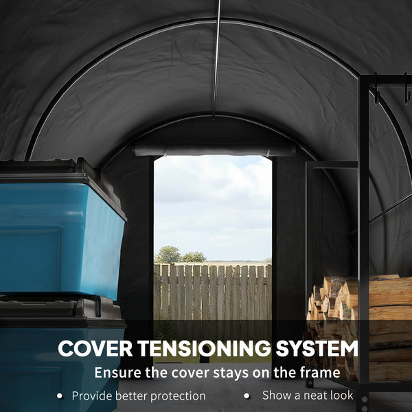 Abri de jardin pour moto 6 x 8 robuste et portable en acier galvanisé, noir