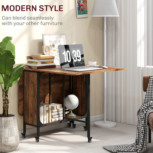 Table de salle à manger pliante avec étagère de rangement, marron rustique